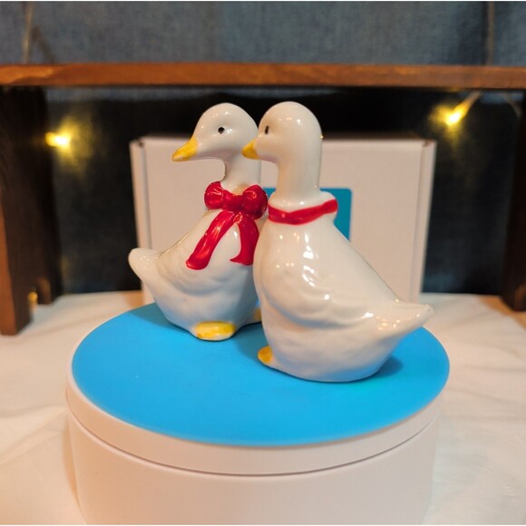 Unbranded Other - Vintage Ceramic White Goose Figurines Set of 2 Red Bow Farmhouse Decor
